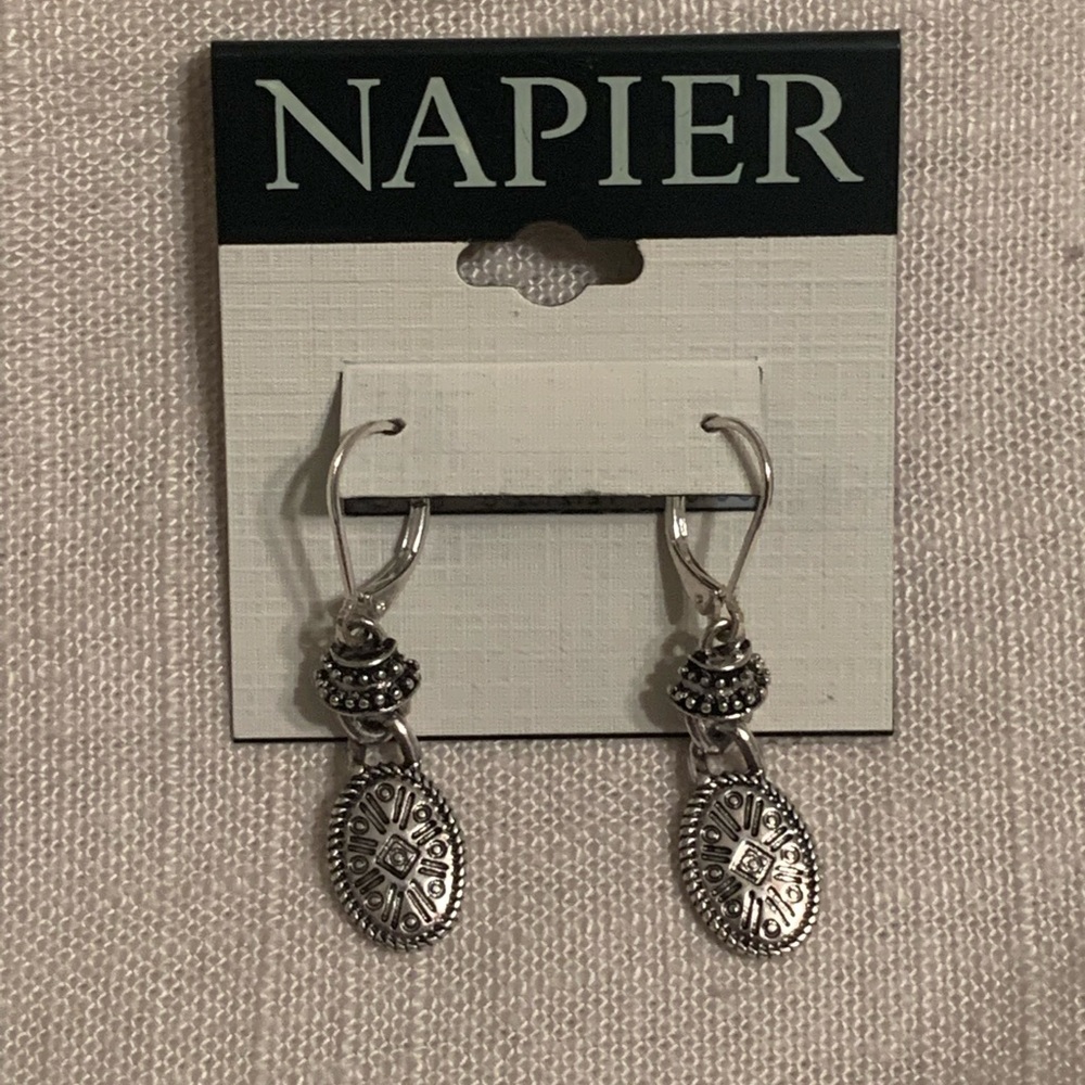 Napier Drop Earrings Silver NWT Aztec print detail